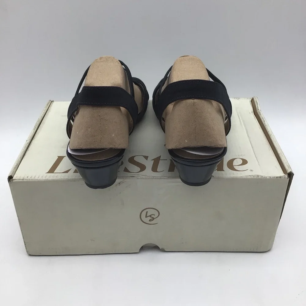 LifeStride Yaya Womens Navy Blue Strappy Wedge Sandals Wide Width Size 9.5W NEW
